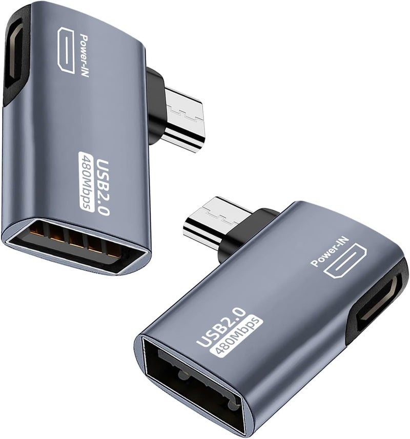 AreMe 2 Pack OTG Cable Adapter for Fire TV Stick 4K, 90 Degree Left and Right Angle Powered Micro USB to USB OTG Adapter for Android Phone Tablet and More Host Devices with Micro USB (Grey) - Image 1